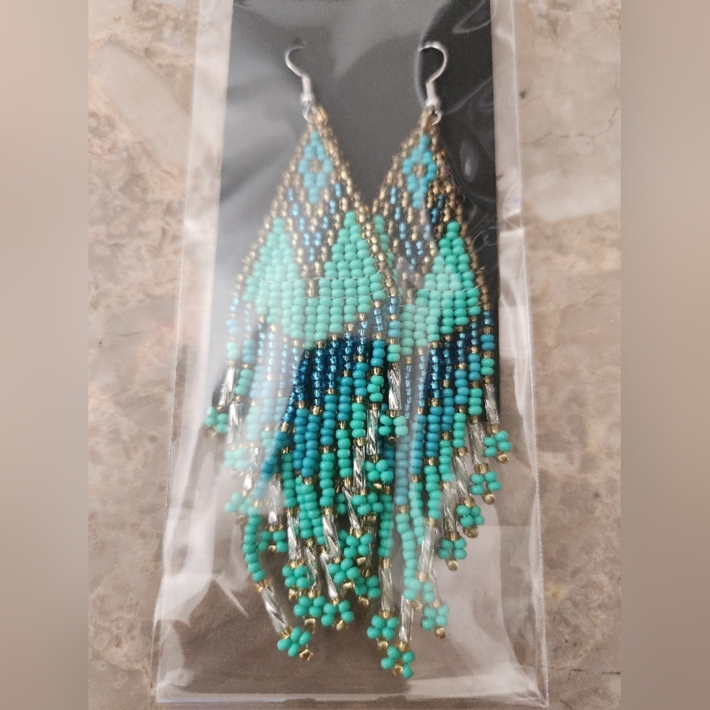 Fringe Beaded Earrings Southwestern Bohemian Cowgirl Handmade